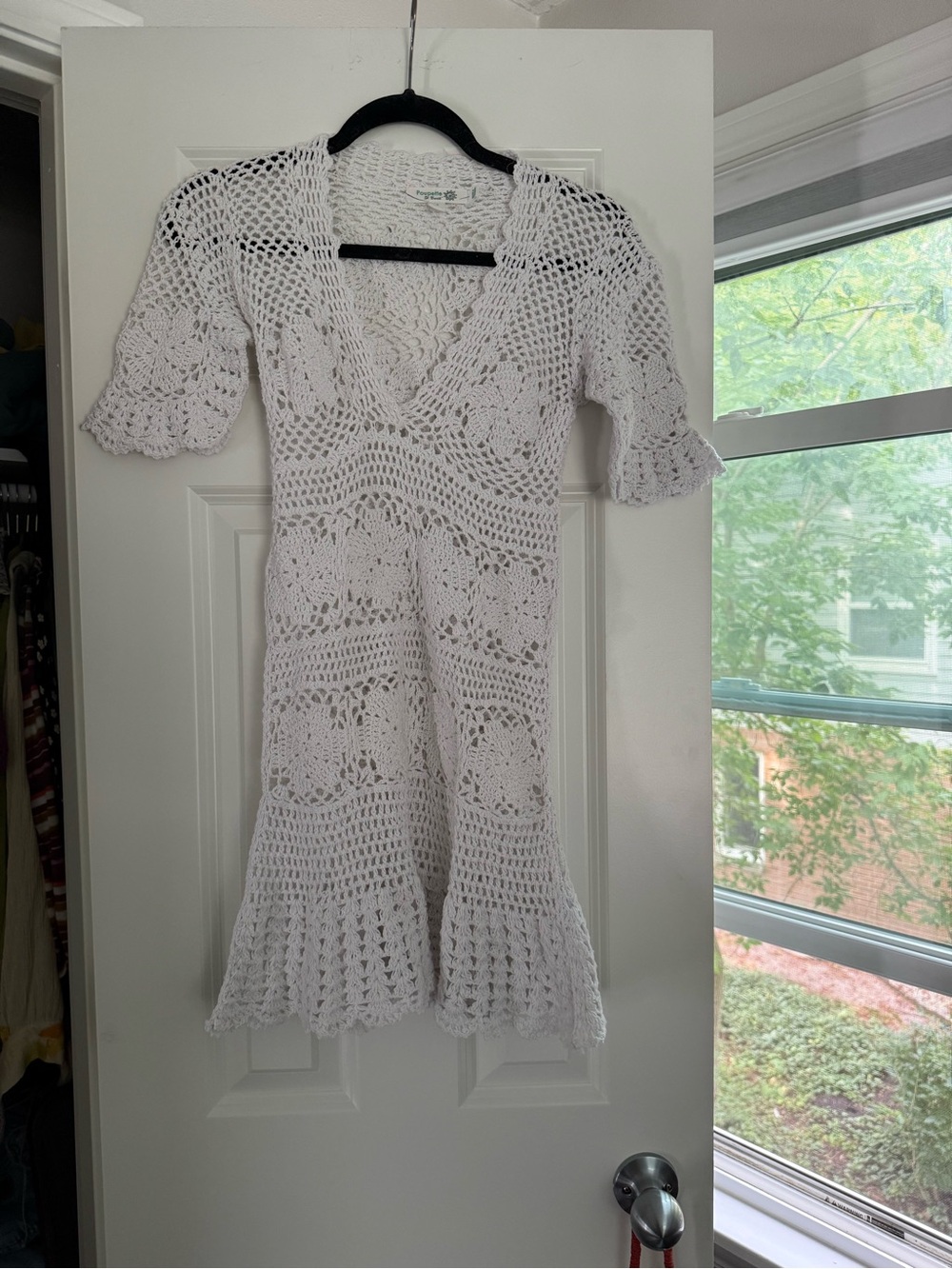 Poupette St. Barth White Crochet V-Neck Knit Dress